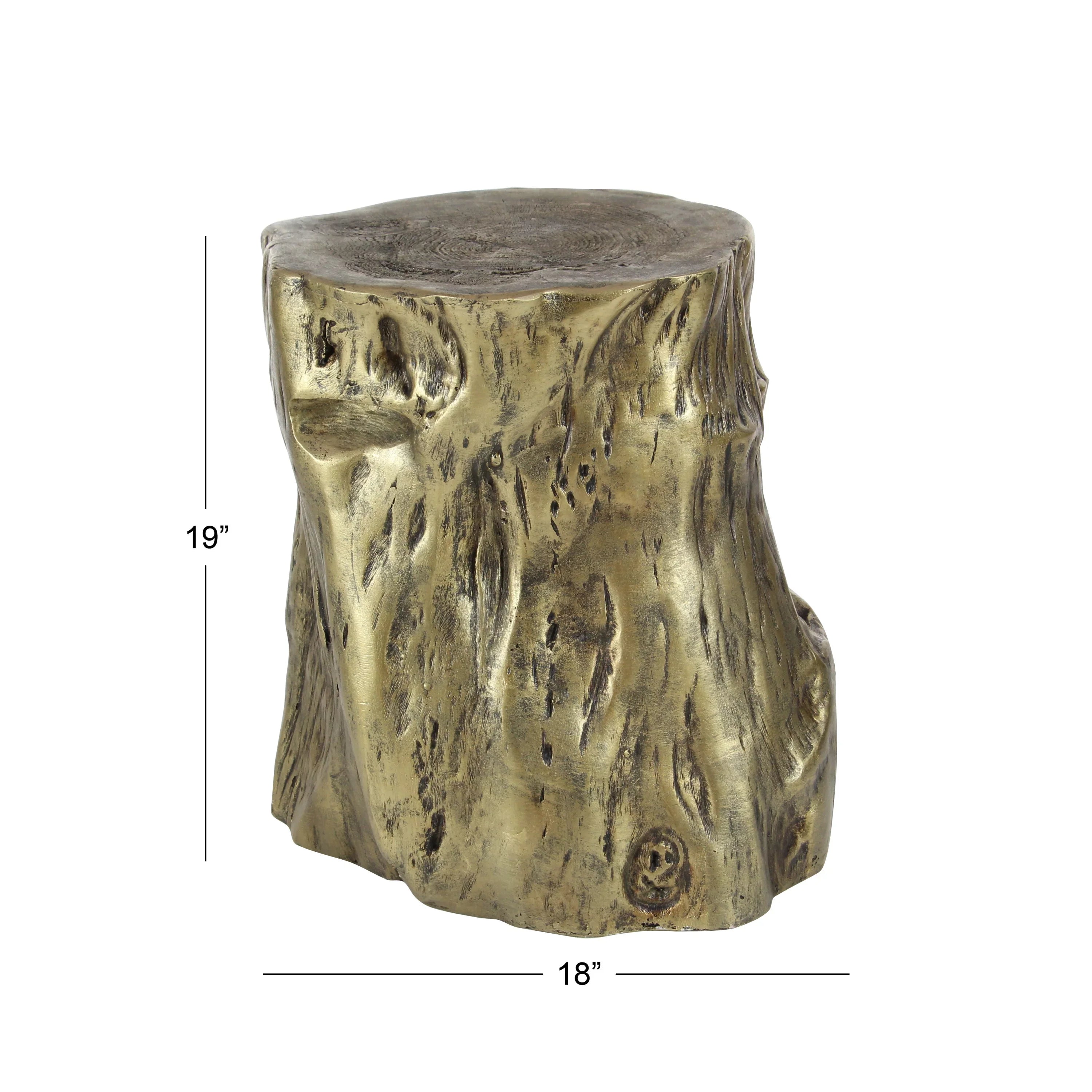 DecMode Eclectic Gold Chopped Tree Log Inspired Accent Table, 18" x 19" with Gold Carved Wood Grain Finish