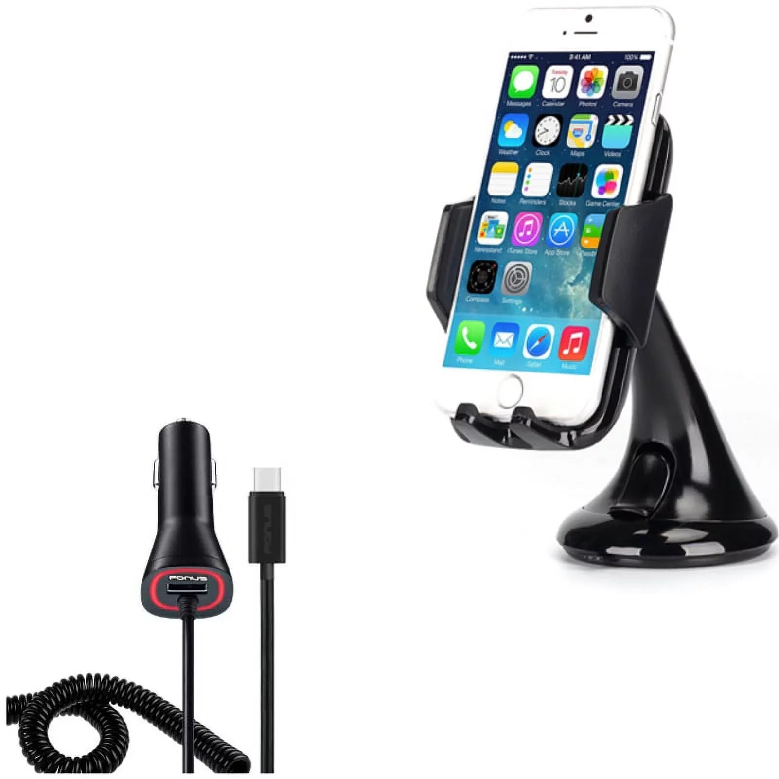 Windshield Dash Car Mount w Power Type- Quick Charger  for Blackberry Key2, KEYone,  -  , Vivo  Plus 5 -   S48c - Coolpad Legacy - Essential Phone (-1) - Google Pixel