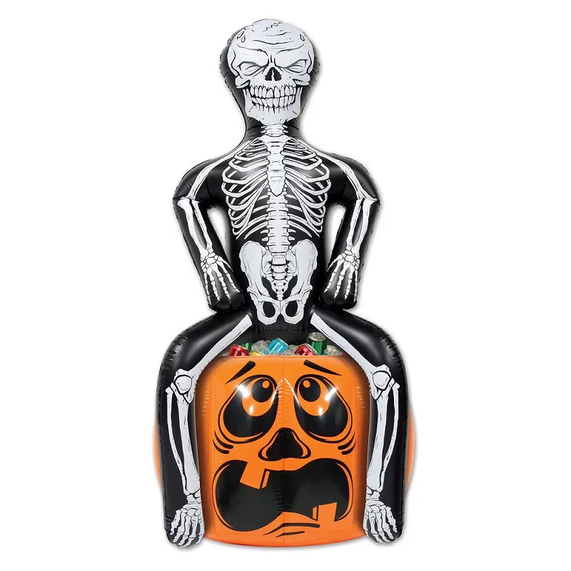 Party Central Pack of 6 Black and Orange Inflatable Skeleton Party Pooper on Pumpkin Outdoor