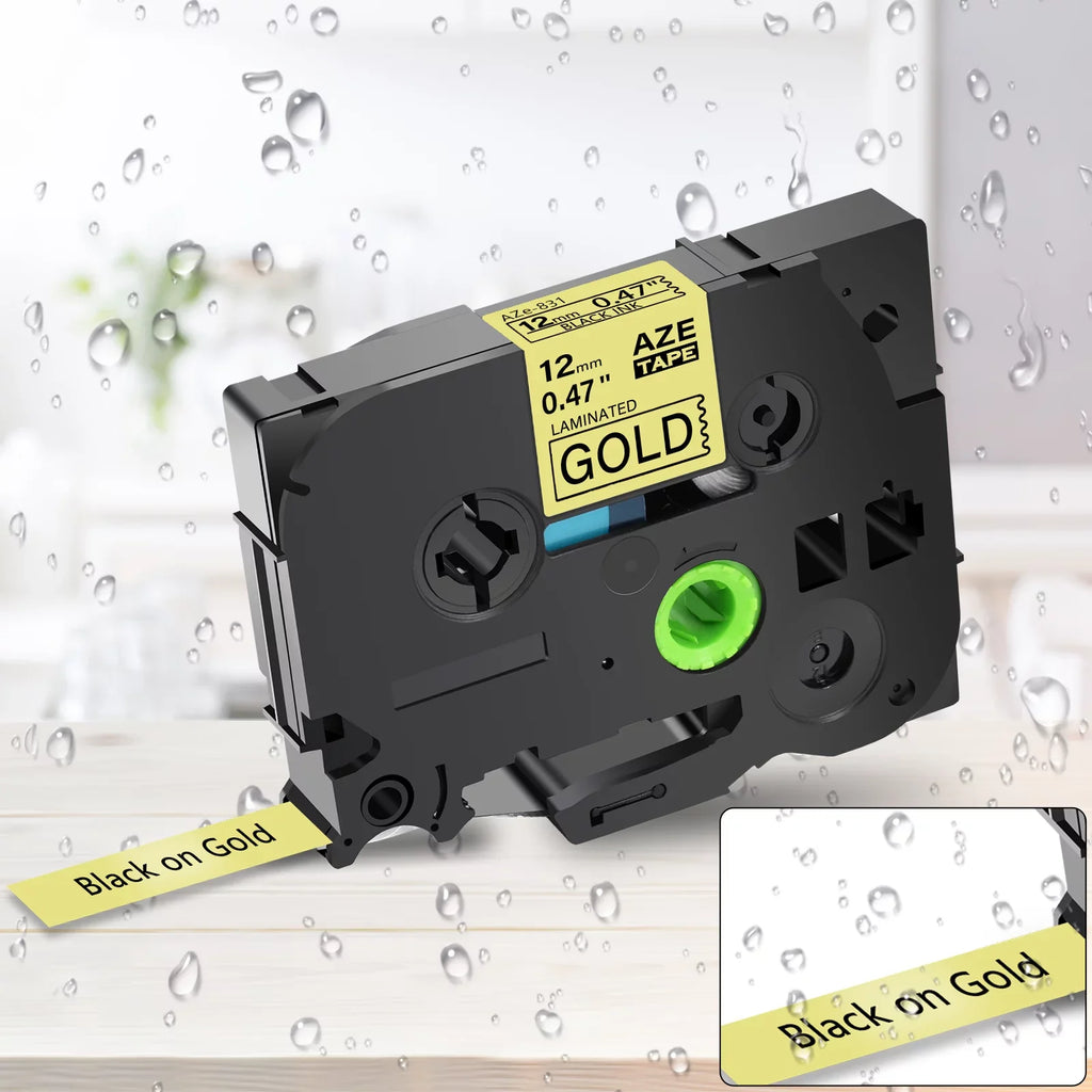 50PK Compatible for Brother -touch Black on Gold 12mm  TZe TZe-831 -831  TZe831 Laminated Label Tape