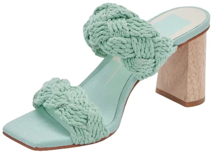 Dolce Vita Play Mint Rope Slip On Squared Open Toe Block Heeled Dress Sandals (Mint Rope, 11)