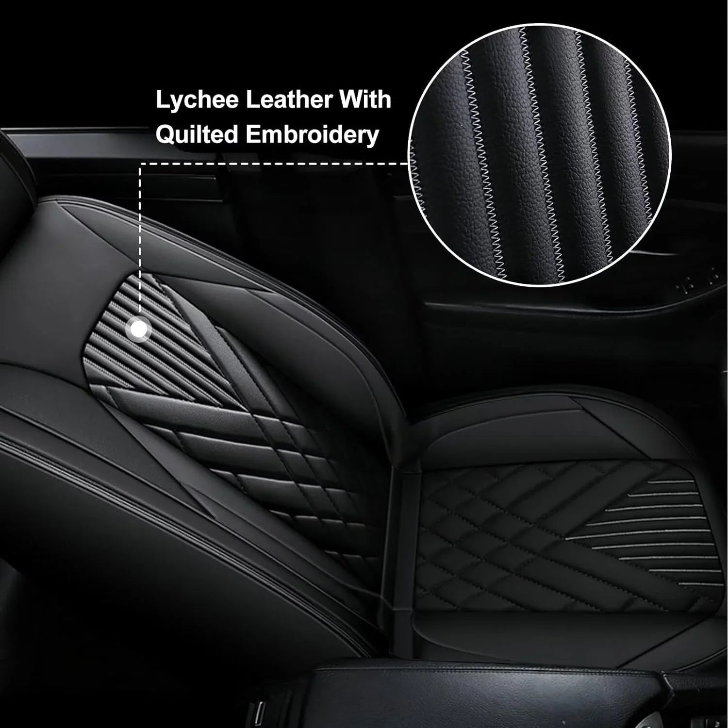 Fit Hyundai Kona 2018-2024 Car Seat Cover 5-seat Faux Leather Full Set Compatible Airbag(Black)