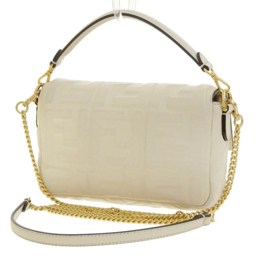 Pre-Owned Fendi  Baguette Small Logo  Pattern 2WAY Bag Chain Shoulder Lamb Leather 8BS017 (Good)
