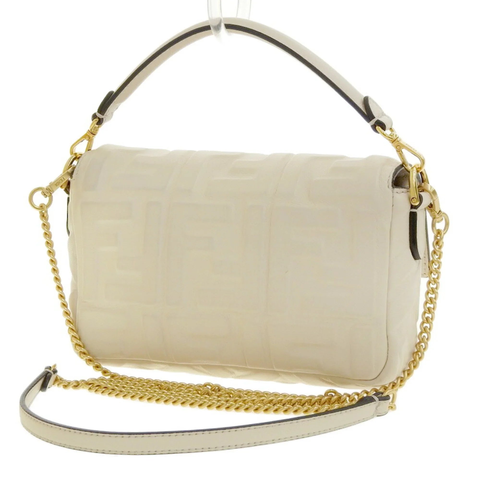 Pre-Owned Fendi  Baguette Small Logo  Pattern 2WAY Bag Chain Shoulder Lamb Leather 8BS017 (Good)