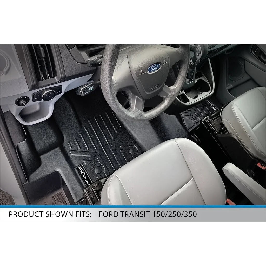 Floor Mats 1st Row 1 Piece Full Coverage Liner Black Compatible With 2015-2019 Ford Transit 150/250/350 (No Transit Connect)