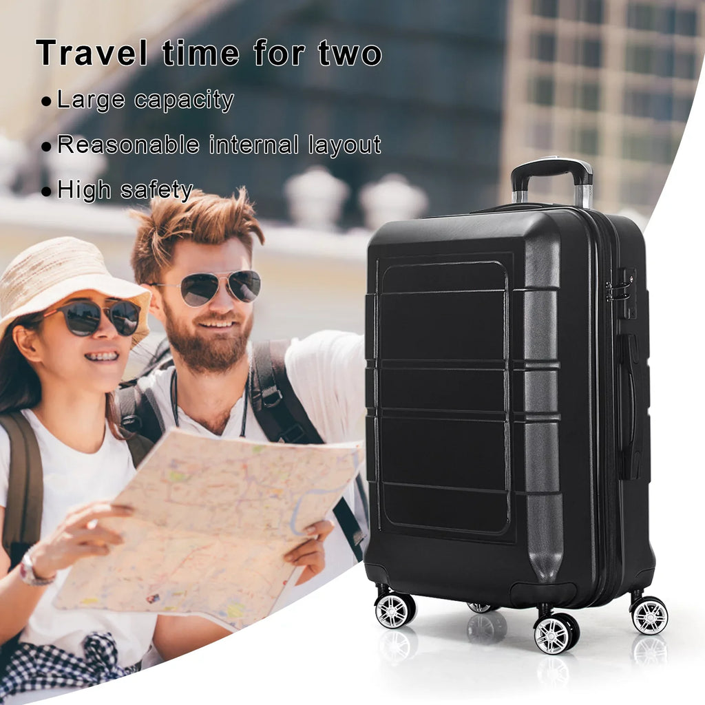 3 Pcs Hardside Luggage Set, with  Lock and 20"/24"/28" Luggage Bags, Black