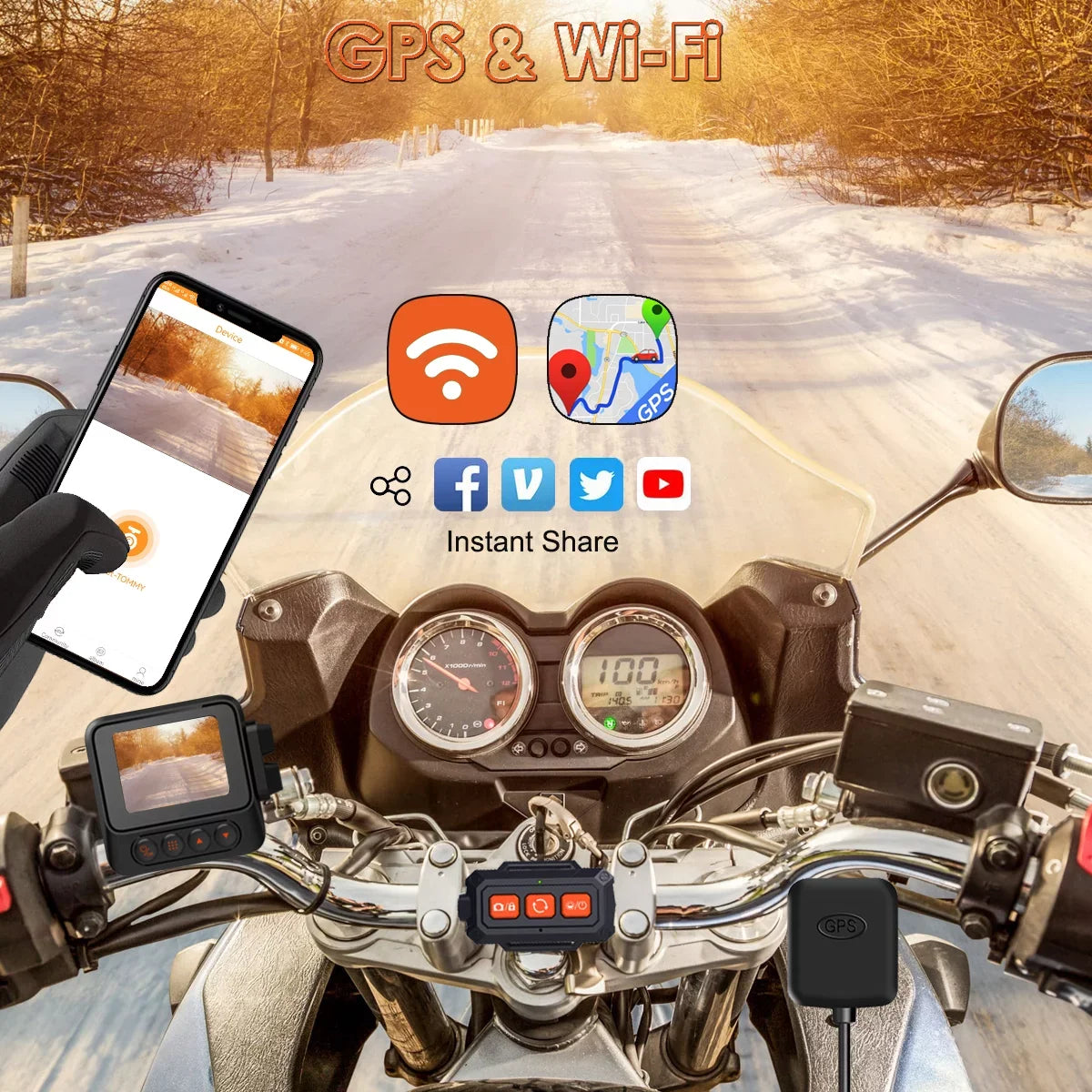 Dual 2K 30fps/1080P 60fps Motorcycle Camera, All Waterproof Dash Cam 2''  Front and Rear 150° Wide Angle with Wired Remote, Wi-Fi, ,  and Race Mode, Max up to 256GB