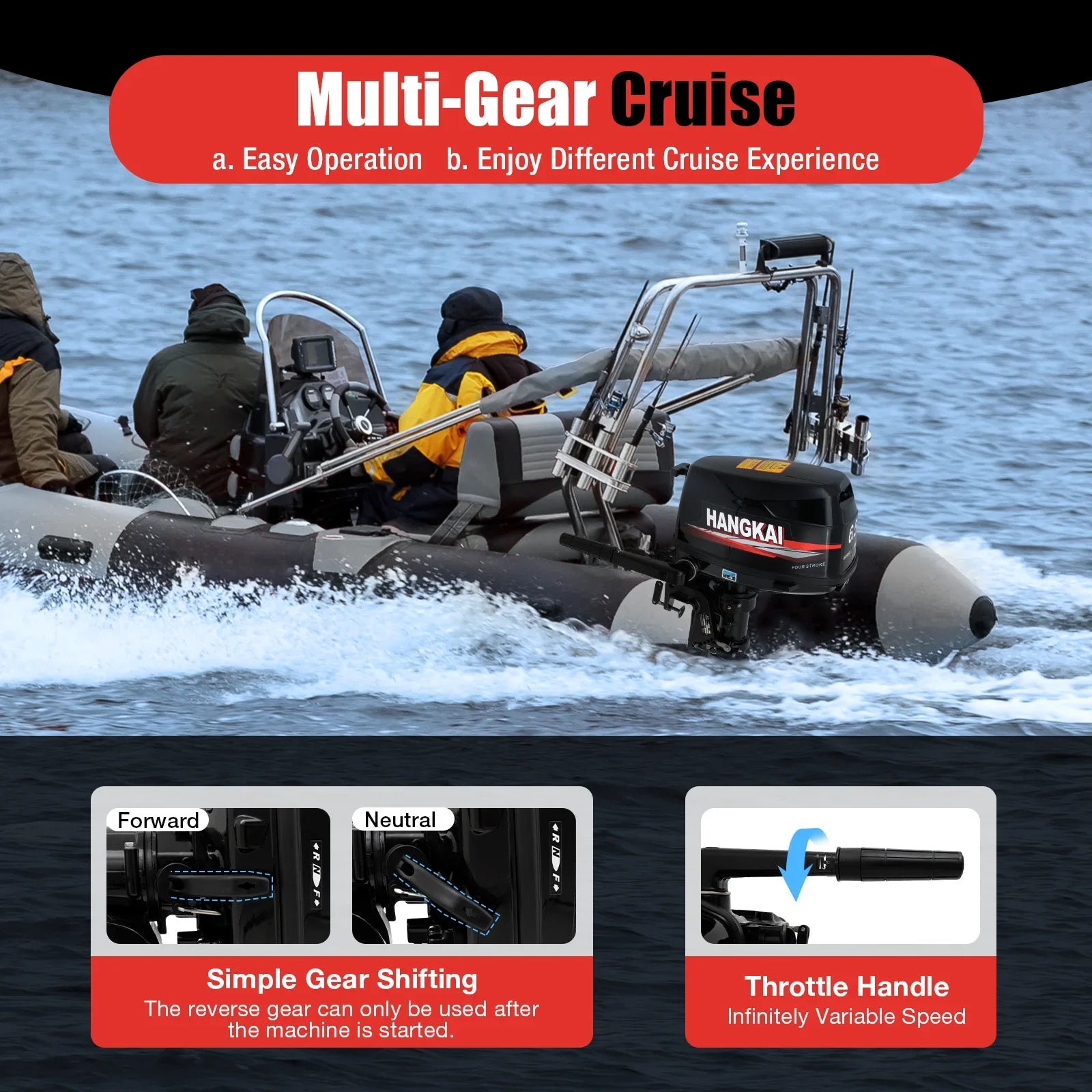 Outboard Motor 6.5HP 4 Stroke Boat Engine Fishing Boat Kayak Engine Water Cooling 123CC