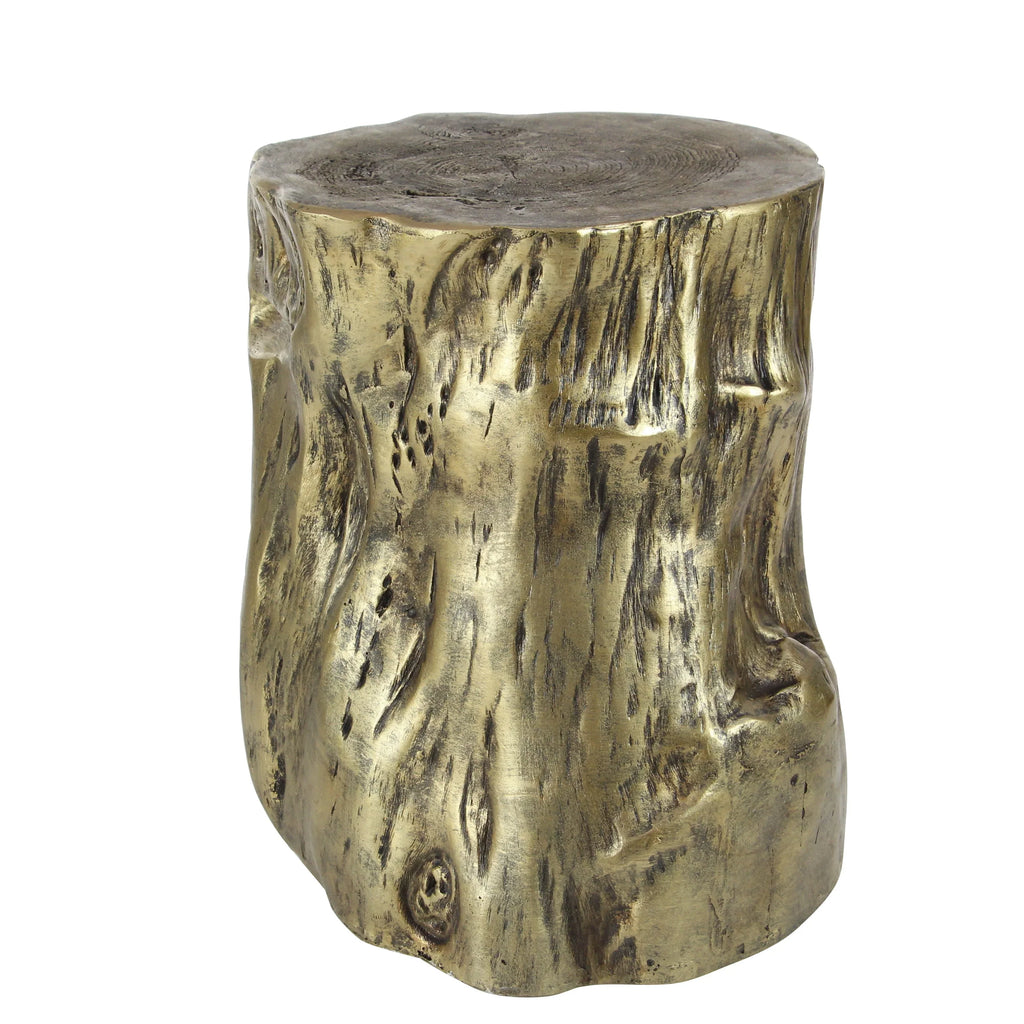 DecMode Eclectic Gold Chopped Tree Log Inspired Accent Table, 18" x 19" with Gold Carved Wood Grain Finish
