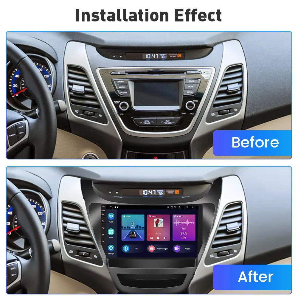 Podofo 2+32G for Hyundai Elantra 2014-2016 Wireless Carplay Android Auto Mirror Link 9'' Touchscreen Car Stereo Radio Android 11 System   Hifi  Bluetooth Usb,  Backup Camera