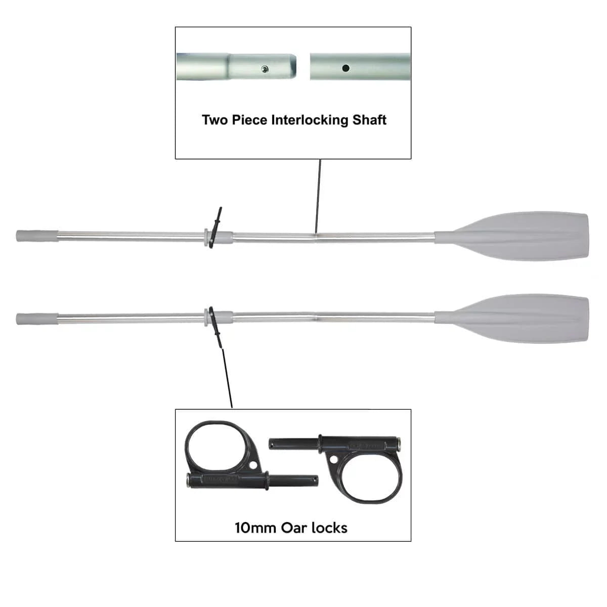 Oceansouth Kayak / Canoe Aluminum Oars Split Shaft with Locks  - Length 6' 6" - 2 Piece with Stops - Detachable - Pair