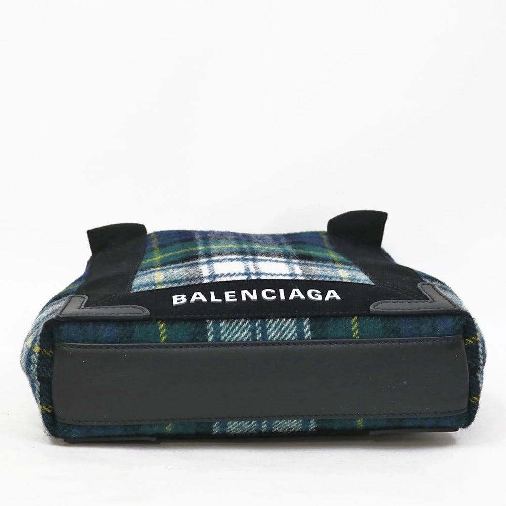 Pre-Owned Balenciaga Handbag Navy Cabas Plaid Small Green Women's Men's (Fair)