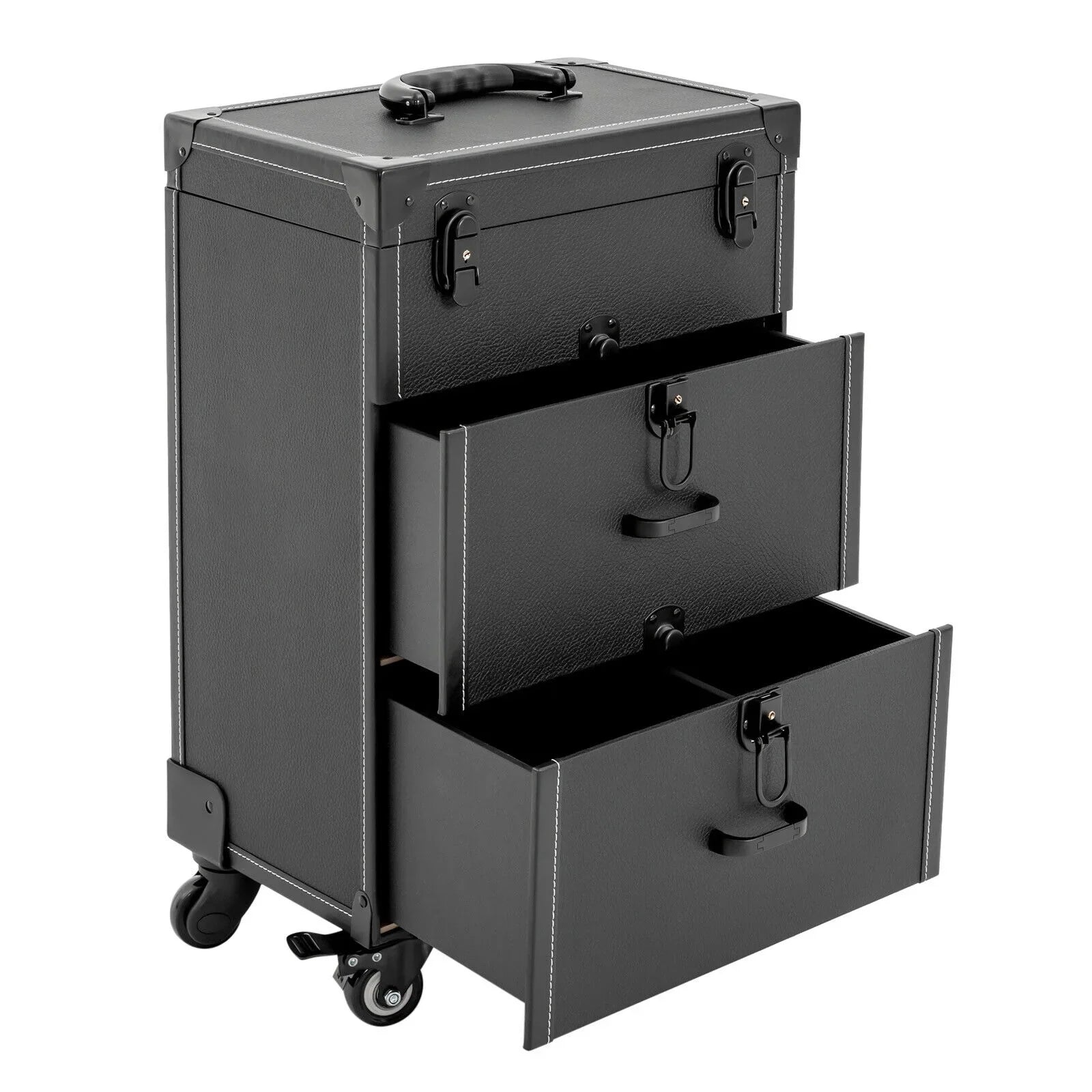 Miumaeov Rolling Makeup Train Case Professional Cosmetic Trolley Storage Luggage Box Nail Polish Organizer