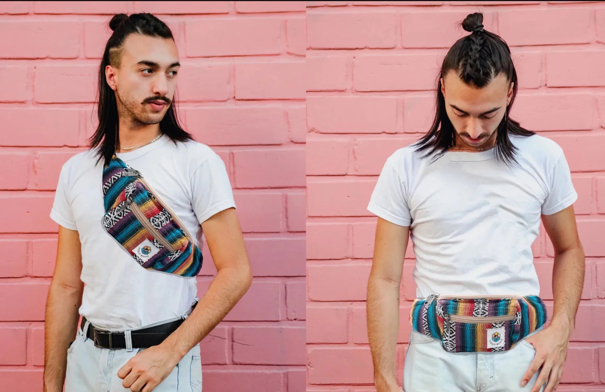 Fanny Pack for Women Men Crossbody Boho Waist Pack Lightweight Colorful Canvas Fanny Pack Hippie Festival Belt Bag with Adjustable Strap for Workout Running Hiking