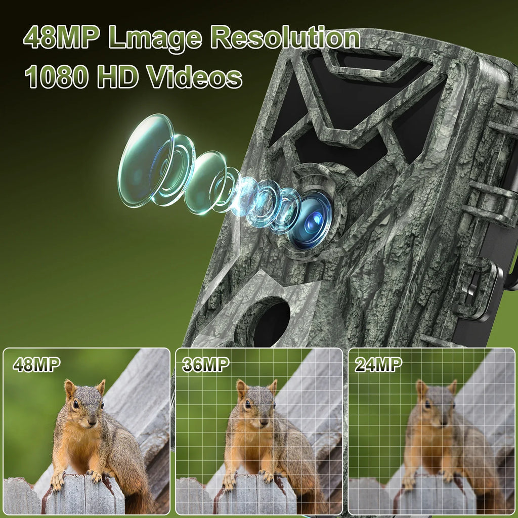 Wifi Trail Camera, 48MP 1080P Trail Cameras with Night Vision Motion Activated Waterproof, 120° Wide Angel 2.0"  Game Camera for Hunting Home Security