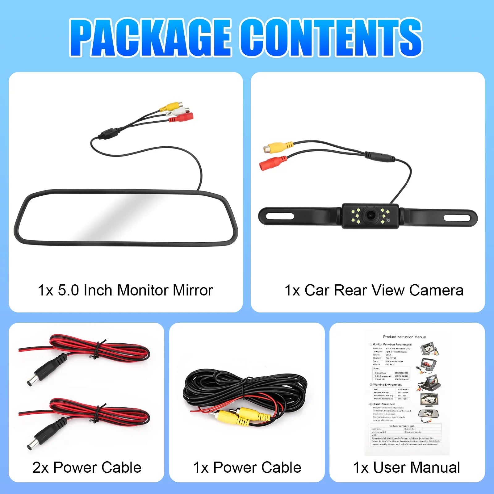 Car Rear View Mirror Camera, 5" Mirror Backup Camera, 1080P Dash Camera License Plate Rear Cam, Waterproof 150° Driving Recorder with Night Vision, -Sensor, Parking Monitor