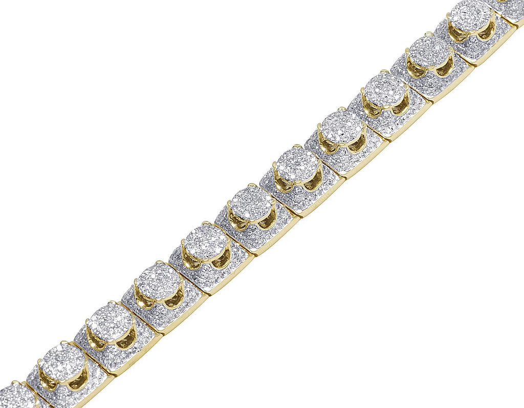 Men's 10K Yellow Gold Diamond 8MM Cluster Bracelet 6.6  8.5"