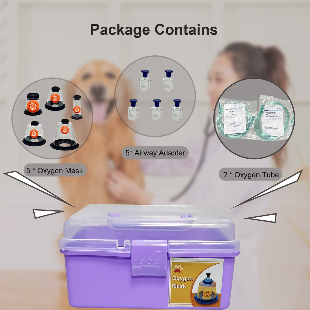 Pet Oxygen Mask - Veterinary Designed Breathing Aid for Dogs & Cats - 5 Sizes - Easy to Clean & Connect to Oxygen Source - Ensures Comfort & More Oxygen