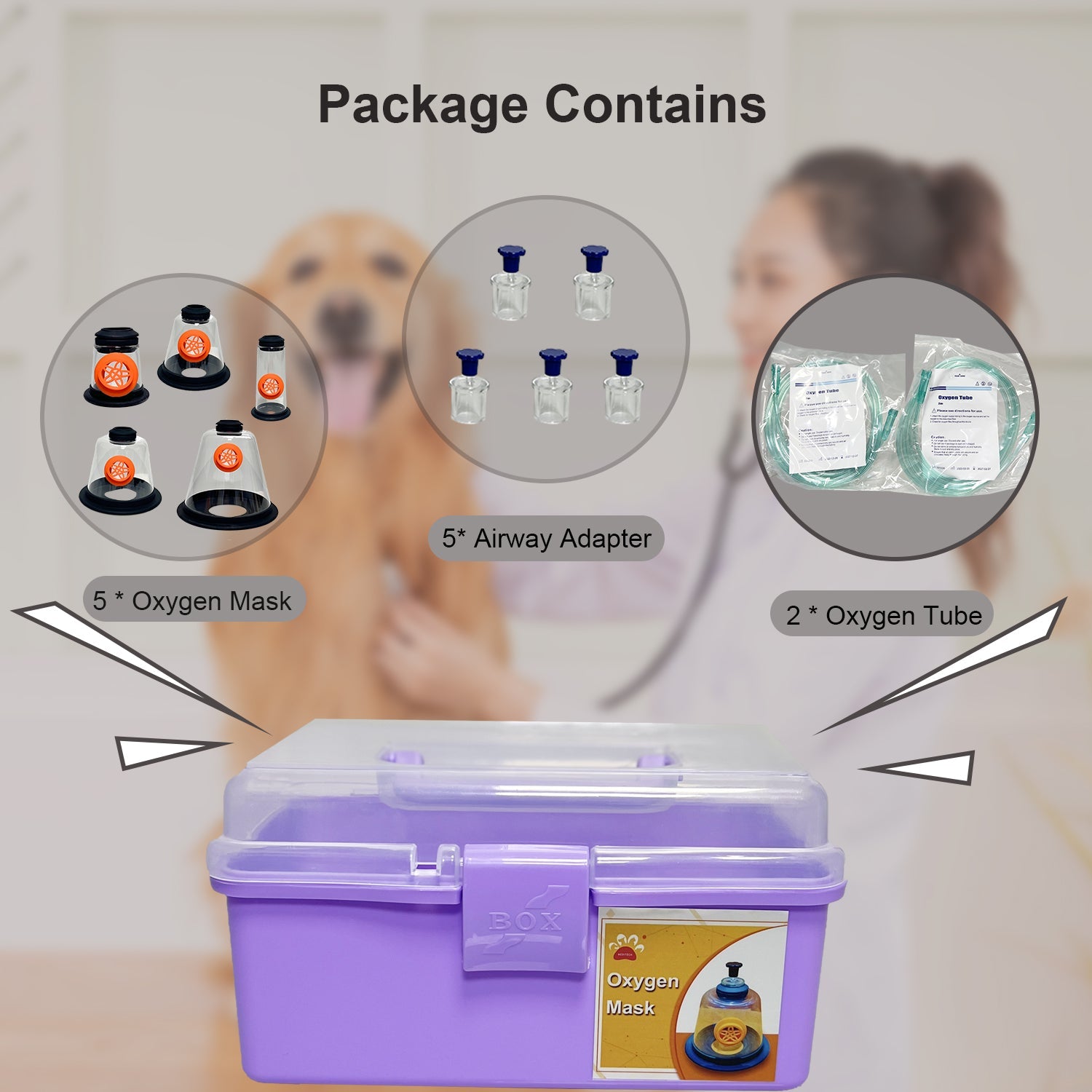 Pet Oxygen Mask - Veterinary Designed Breathing Aid for Dogs & Cats - 5 Sizes - Easy to Clean & Connect to Oxygen Source - Ensures Comfort & More Oxygen