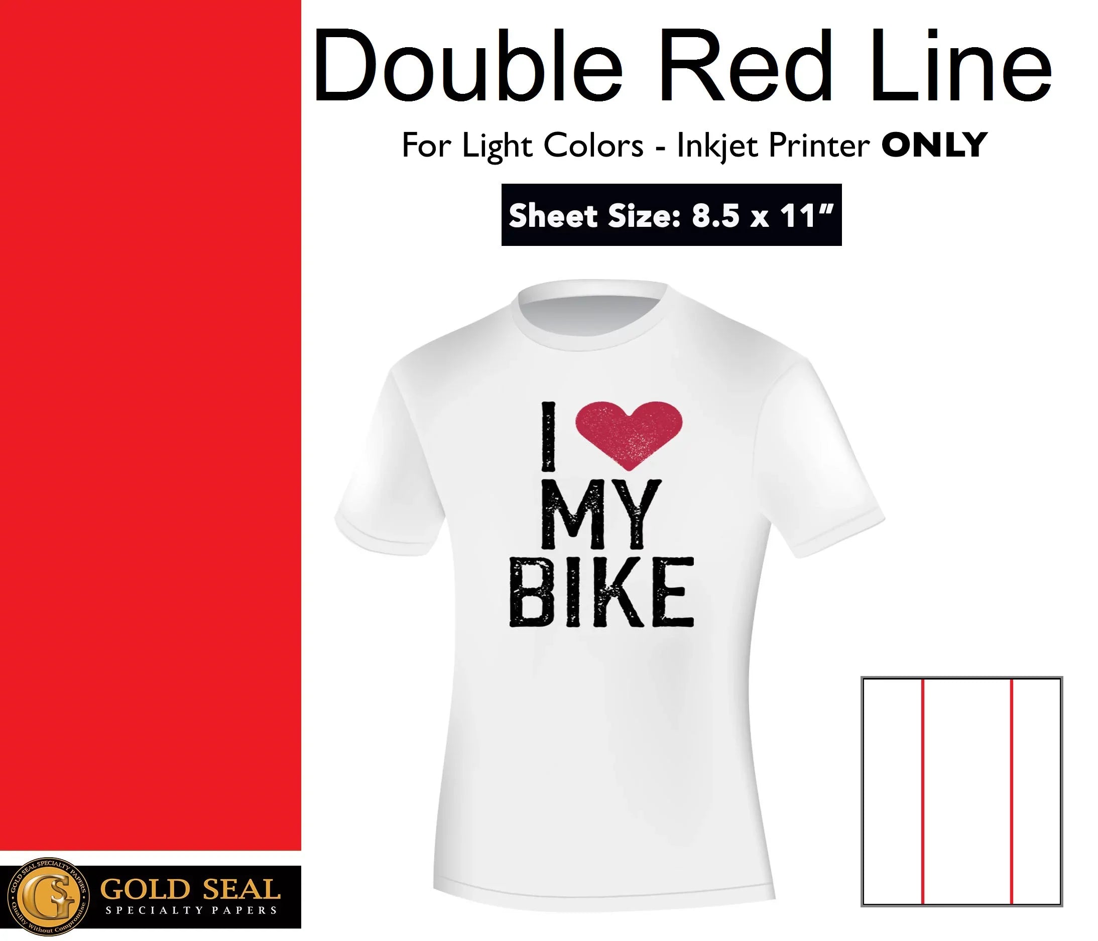 Double Red Line - Inkjet Light Iron On Heat Transfer Paper - 8.5 x 11" - 200 Sheets