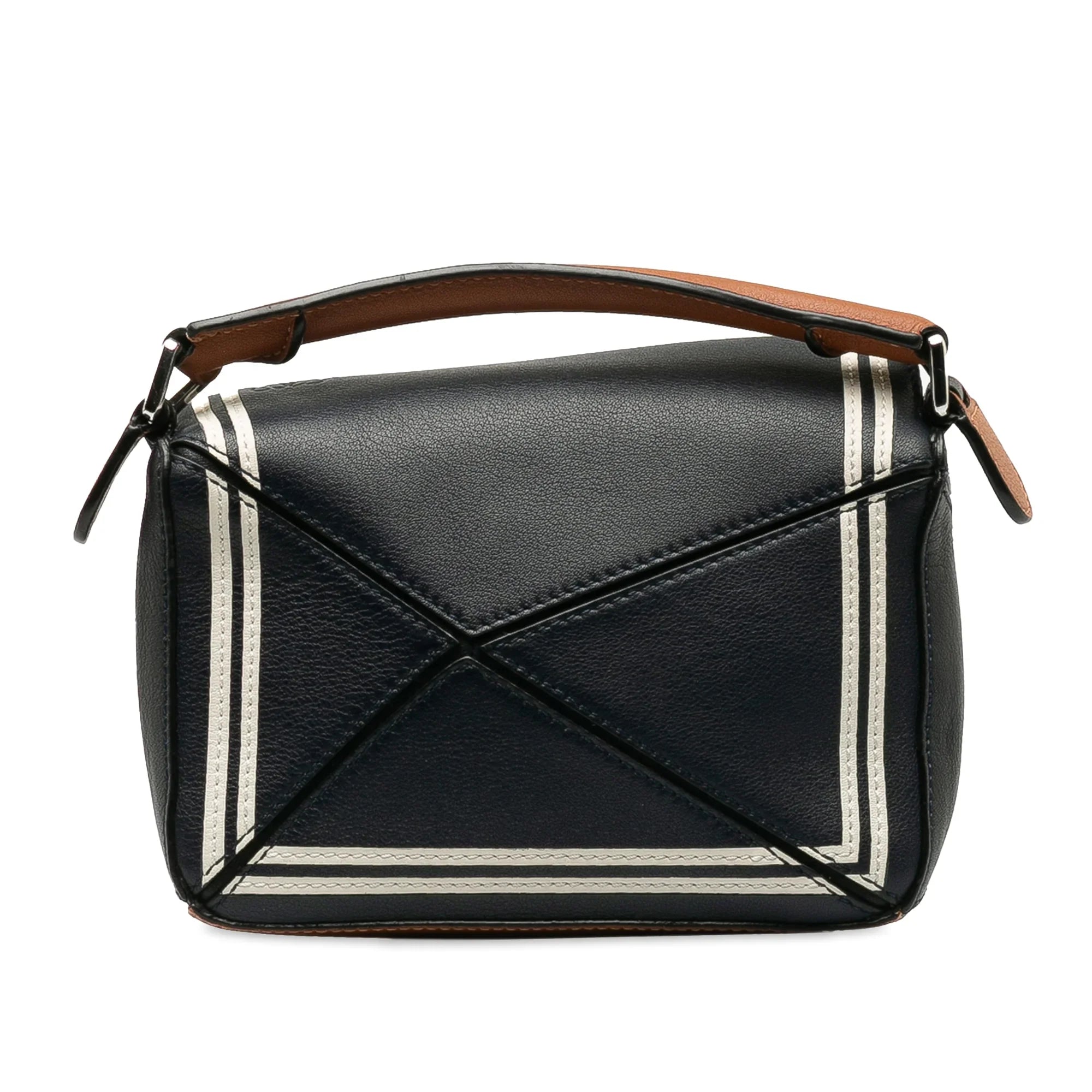 Pre-Owned Authenticated  Mini Sailor Puzzle Calf Leather Black Satchel Unisex (Good)