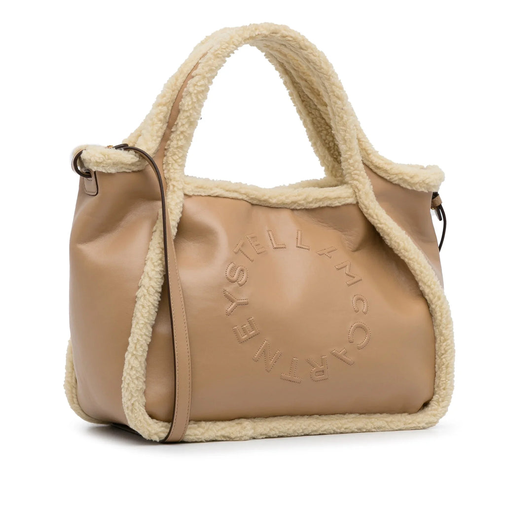 Pre-Owned Authenticated Stella McCartney Shearling Trimmed Stella Logo Satchel Chemical Fiber Fabric Brown Unisex (Good)