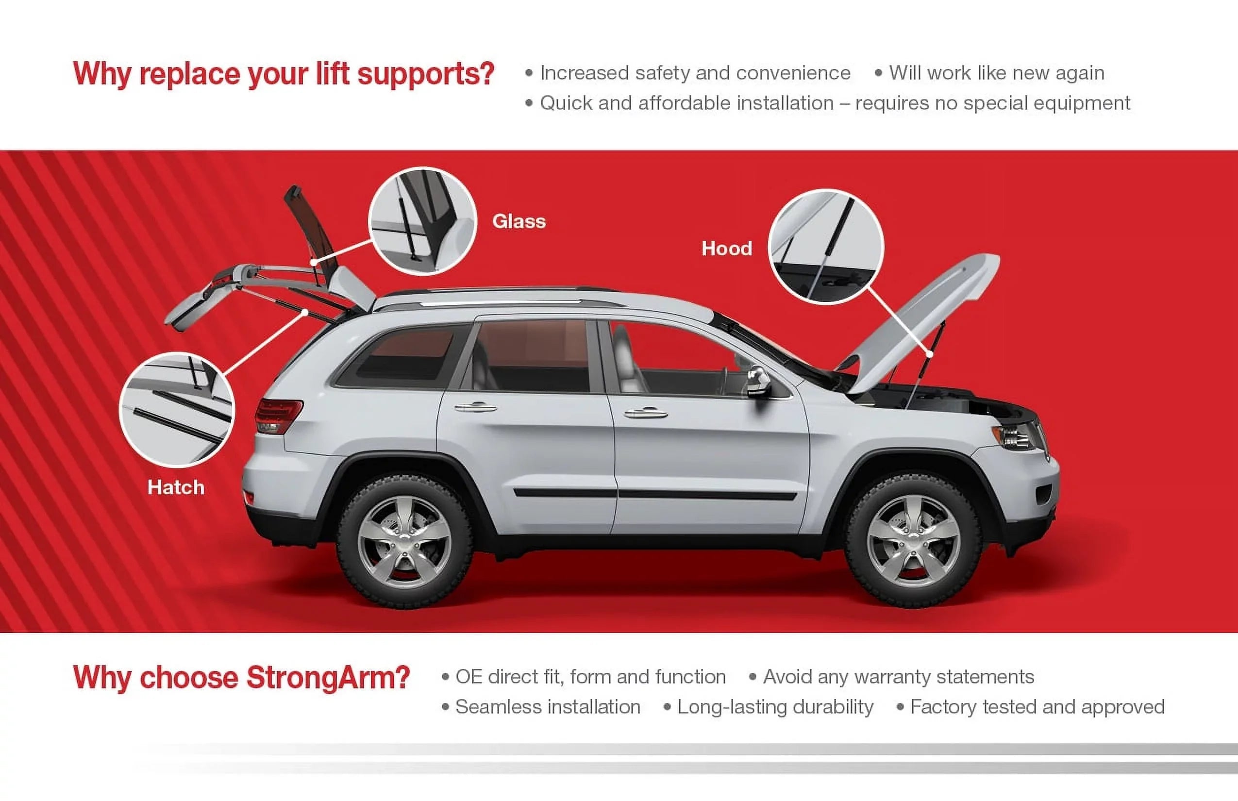 Qty 2 Made by Strong Arm 6803 Fits Mustang 94 to 04 Trunk Lift Supports with Spoiler Fits select: 1994-2004