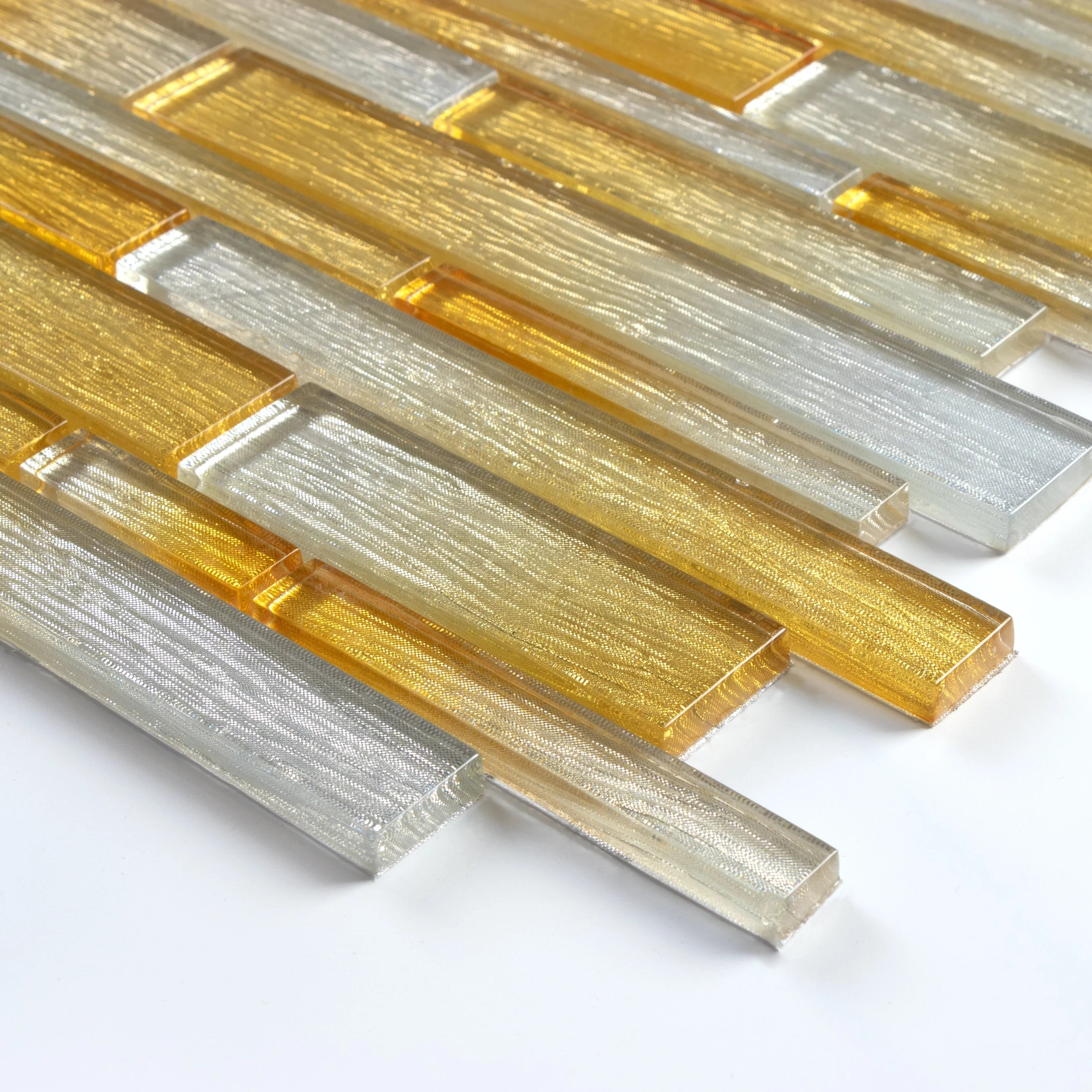 Tiles - Foil Silver/Gold 12 in. x 12 in. Interlocking Glass Mosaic Wall Tile (5 sq. ft. / Case)