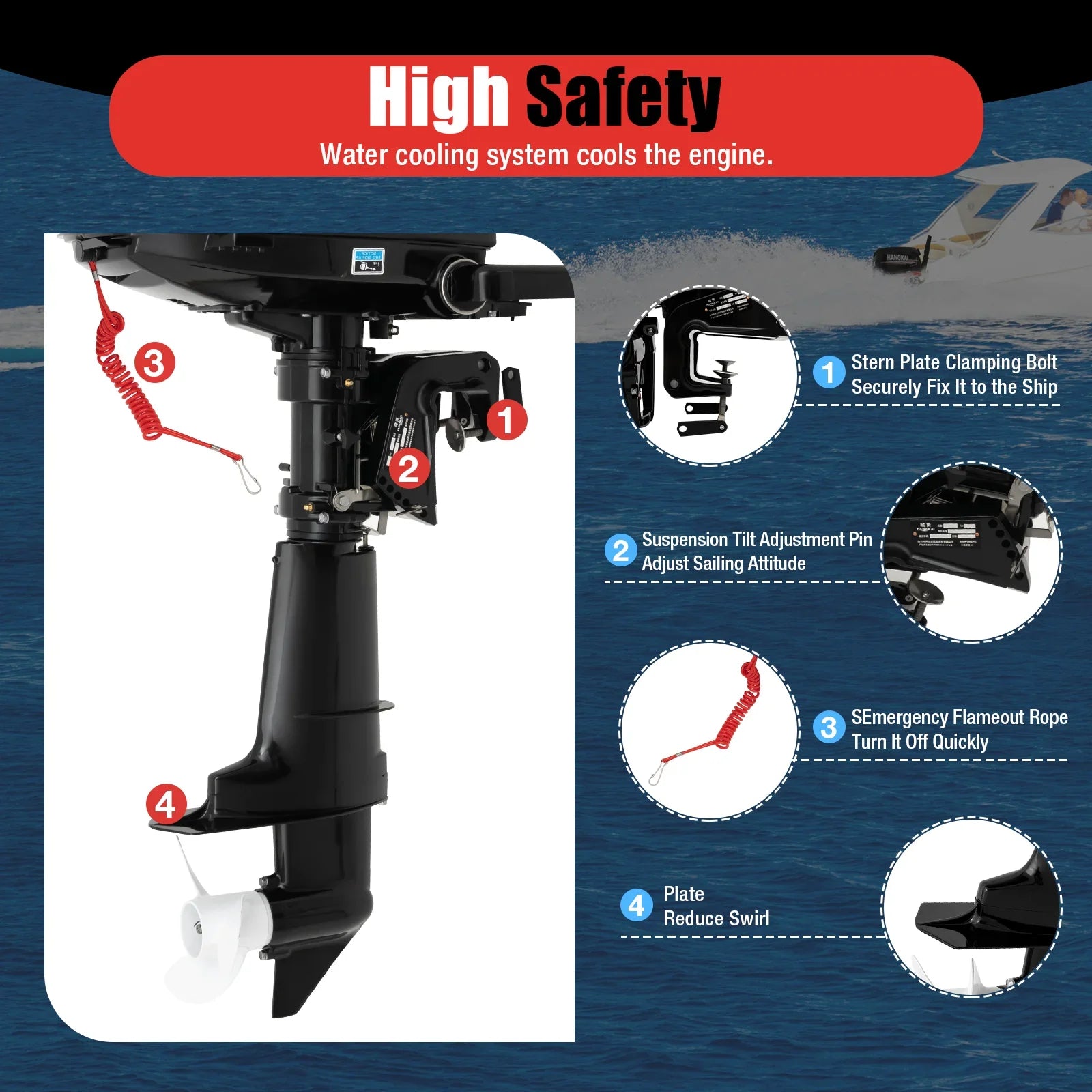 Outboard Motor 6.5HP 4 Stroke Boat Engine Fishing Boat Kayak Engine Water Cooling 123CC