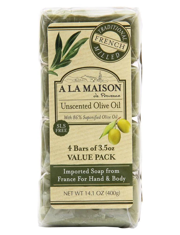 La Maison De Provence Unsc ented Olive  il Hand and Body Bar So ap, 3.5 Ounce - 4 count per pack -- 1 each.