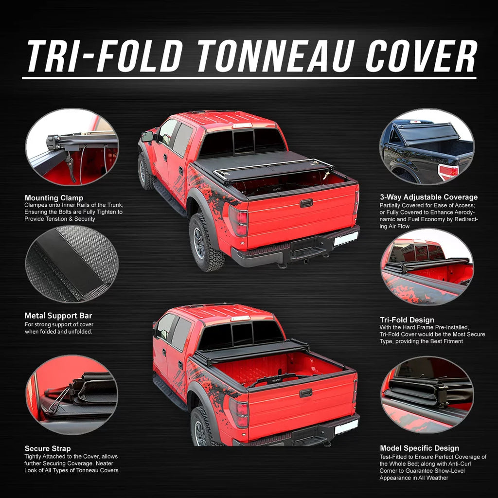 Motoring --045 For 2005 to 2021 Nissan Frontier 5' Bed Fleetside Adjustable Tri -Fold Soft Top Trunk Tonneau Cover