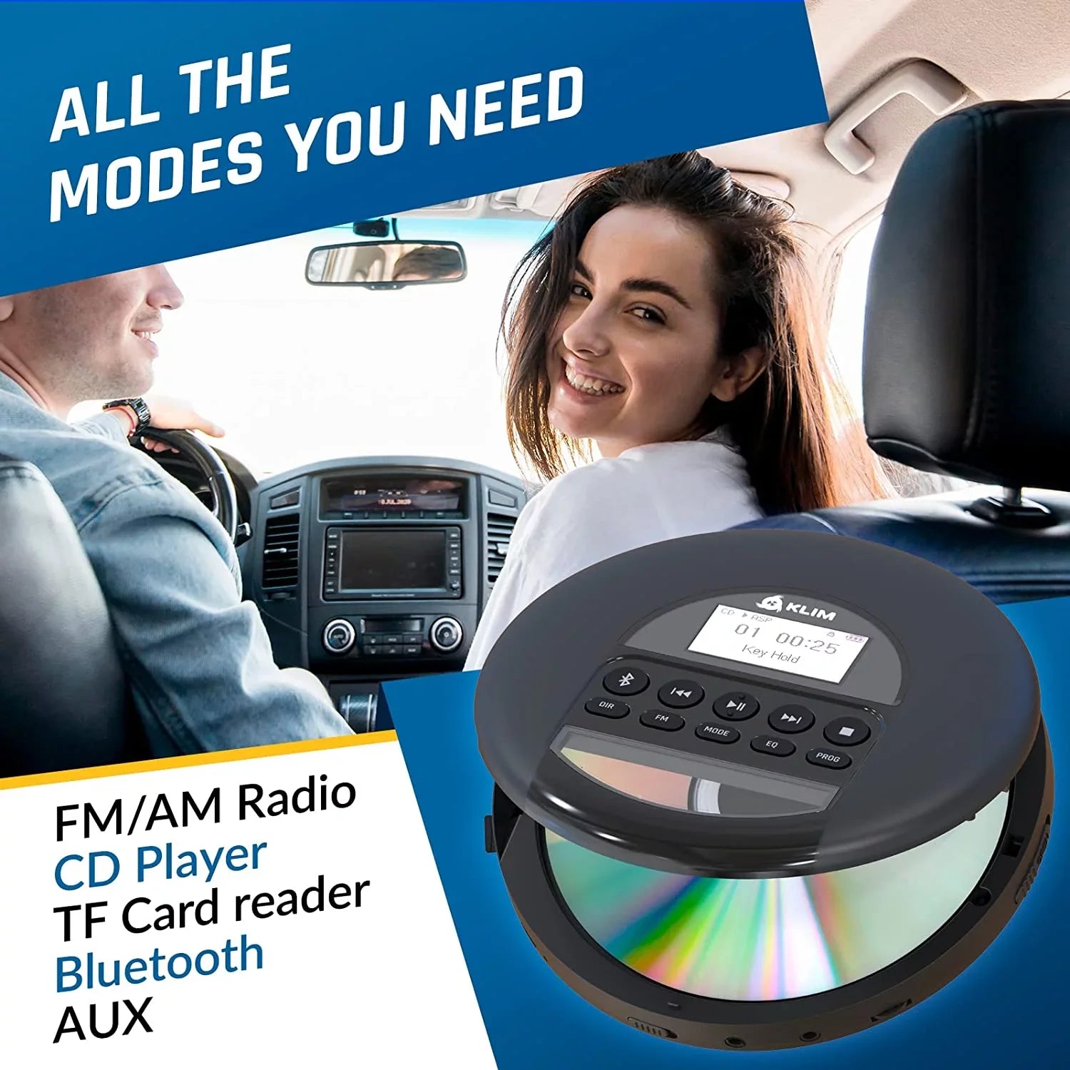 Pre-Owned  Nomad Portable  Player Discman with Fusion Headphones, Rechargeable Battery, ,  Card,   Radio, Bluetooth- Ideal for Cars, Black (Refurbished: Good)