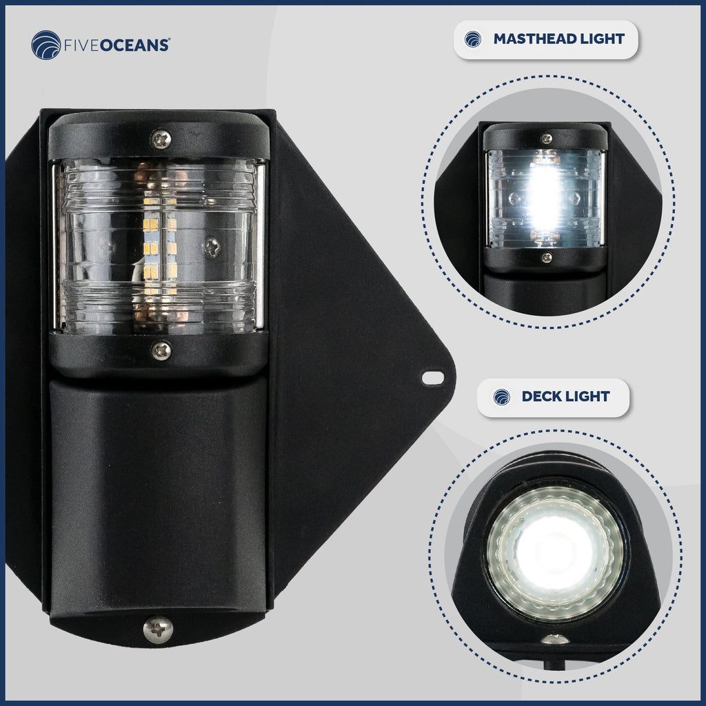 Five Oceans Combination Masthead and Deck Light,  Masthead Deck Spreader Light, 12V, Vertical Mount for Sailvessel -