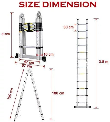 Dayplus 12.5FT/3.8M Aluminum Telescoping Extension Ladder Portable Multi-Purpose Folding -Frame Ladder