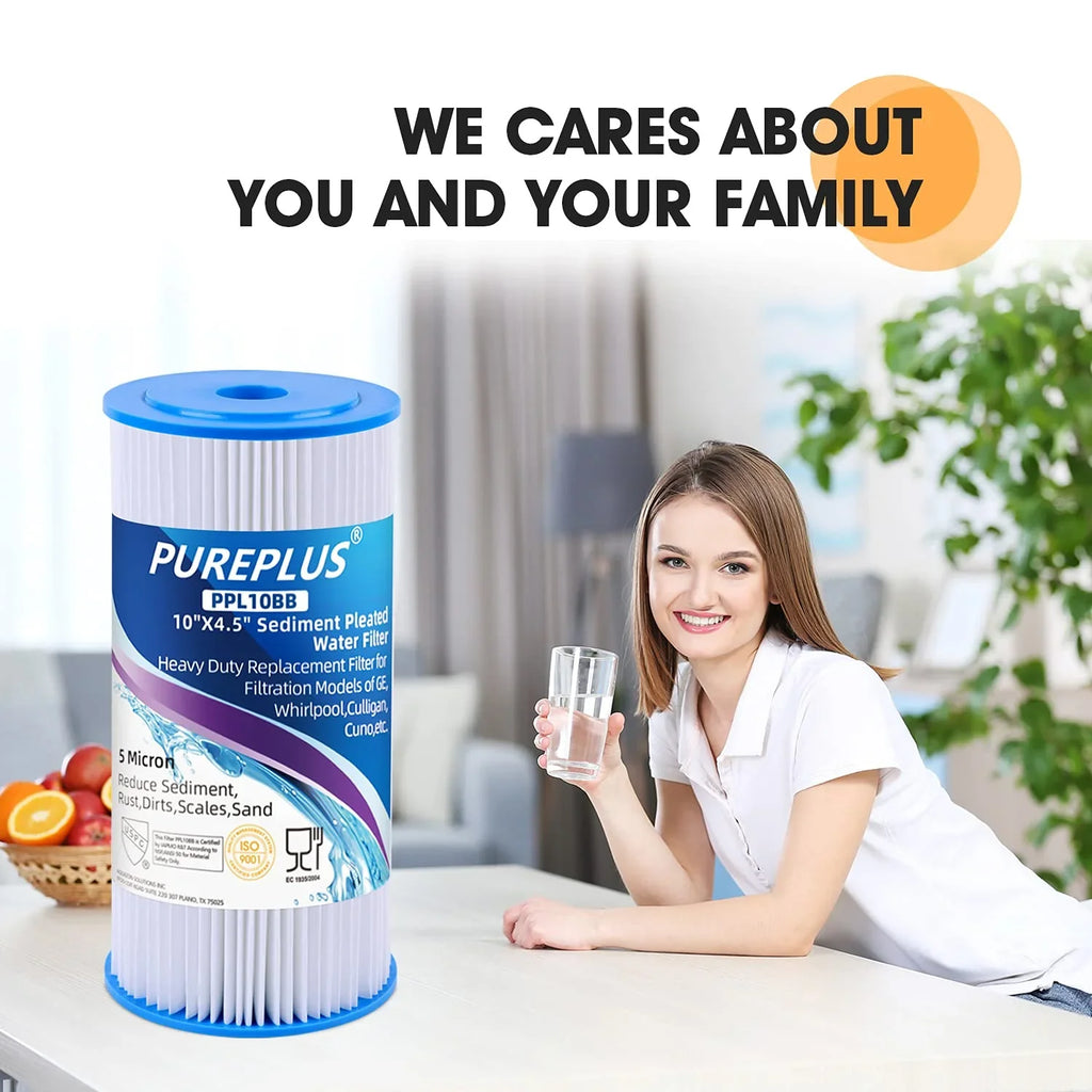 10" x 4.5" Whole House Pleated Sediment Filter for Well Water, Replacement Cartridge for  , Culligan -, Pentek -, DuPont , American Plumber , , 3Pack