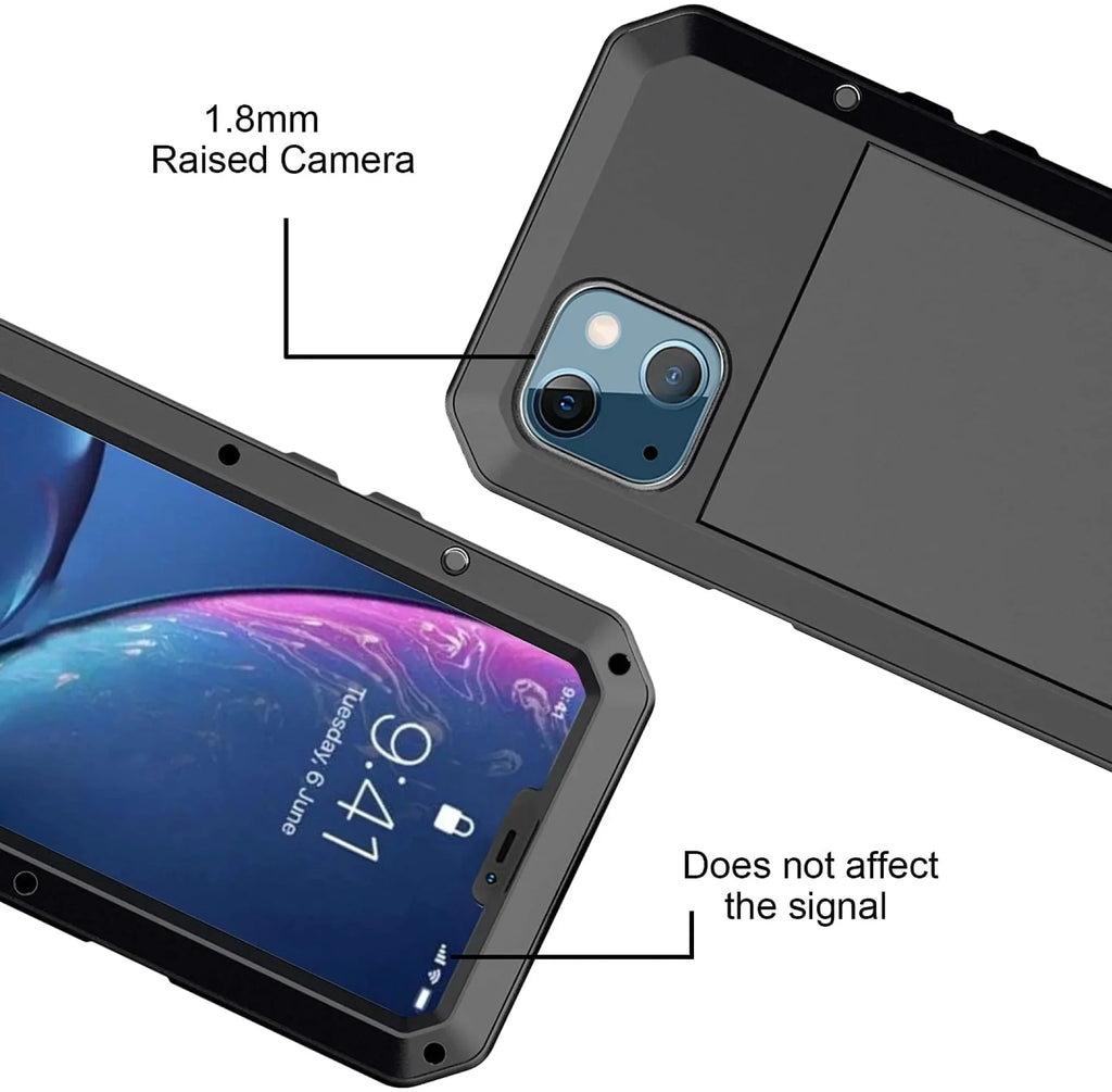 Gorilla Glass Aluminum Metal iPhone 13 Case (Silver) Heavy Duty Military Grade Shockproof and Scratch Resistant Protection, Rugged Outdoor Travel
