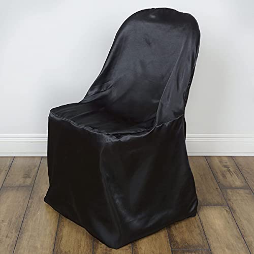 Sparkles Make It Special Leading Linens 50 pc Satin Folding Chair Covers - Wedding Reception Banquet Party Restaurant - Black