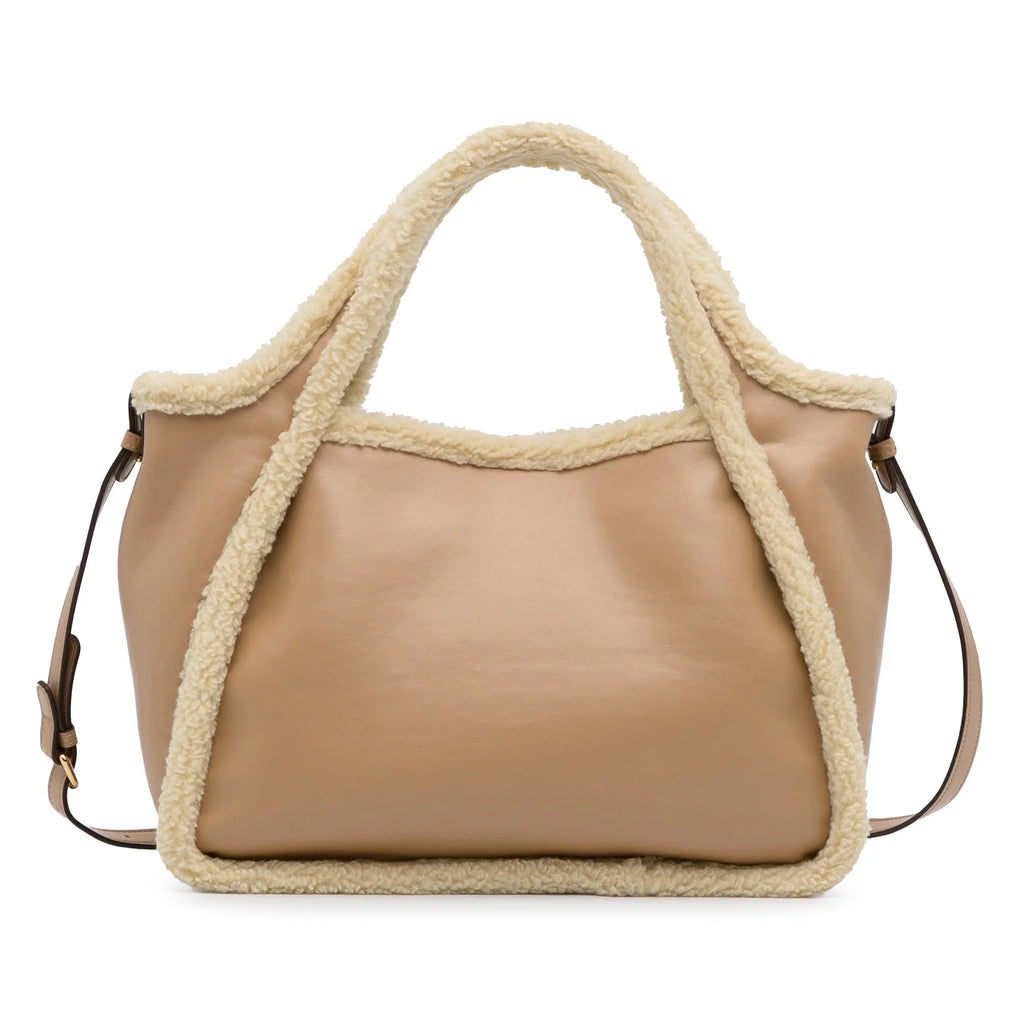 Pre-Owned Authenticated Stella McCartney Shearling Trimmed Stella Logo Satchel Chemical Fiber Fabric Brown Unisex (Good)