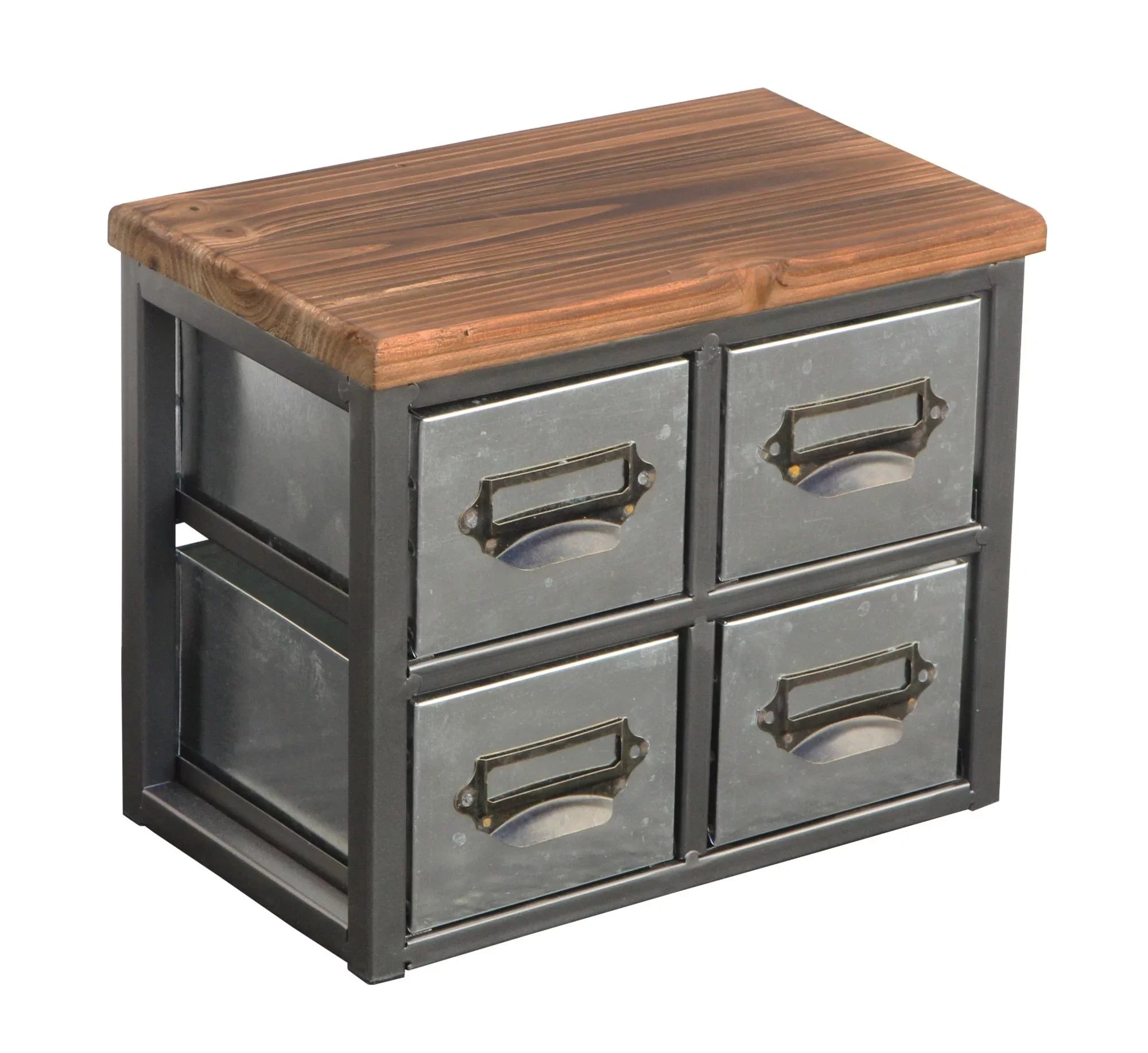 Cheungs 4627 Short Galvanized 4 Drawer Vertical Organizer with Label Scoop Handle - Metal Frame & Wood Top