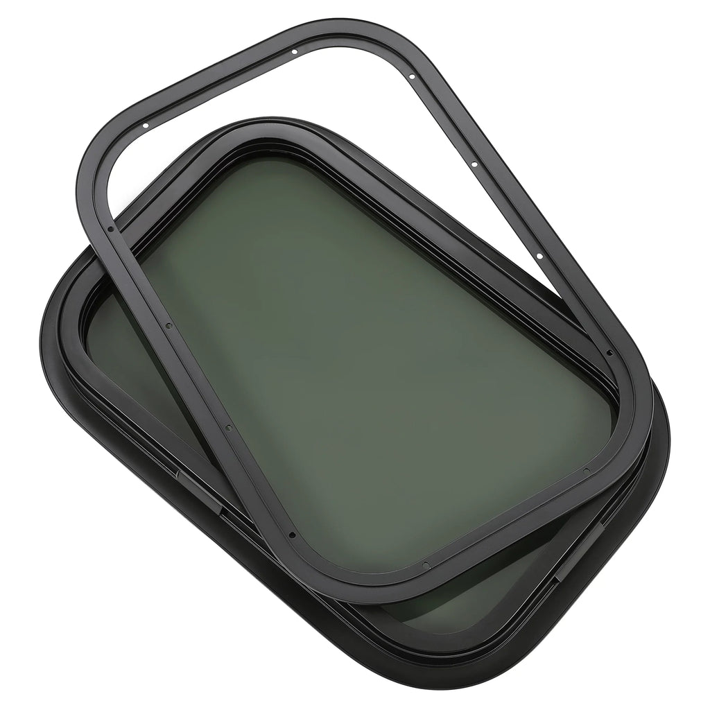 Kojem  Window Black Universal for Camper Vertical Trailer Rip-Up Cargo Powder Coated Glass Steel