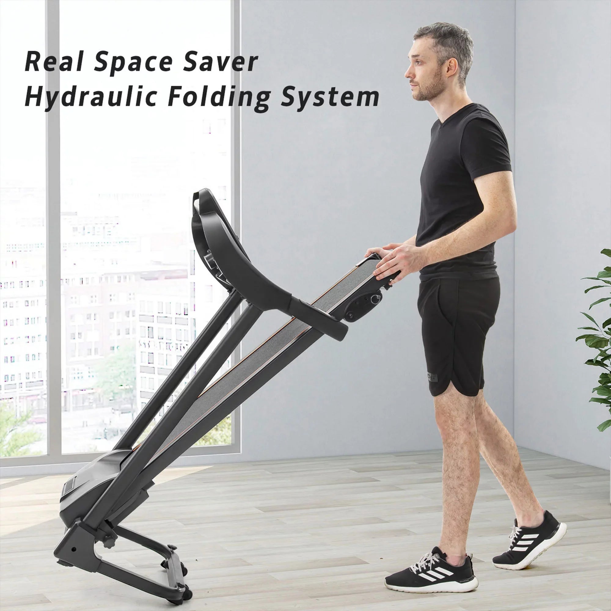 Compact Easy Folding Treadmill   Motorized Running and Jogging Machine Packed