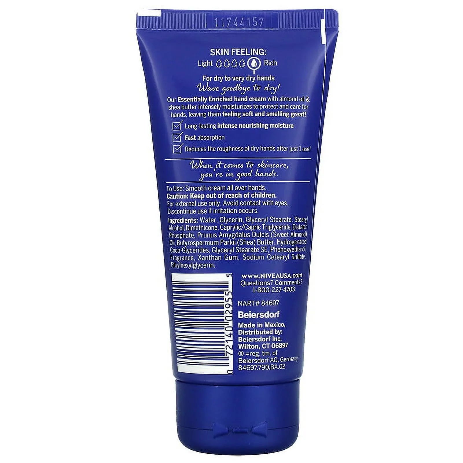 Nivea, Essentially Enriched Hand Cream, Almond Oil & Shea Butter, 2.6 oz (74 g) Pack of 4