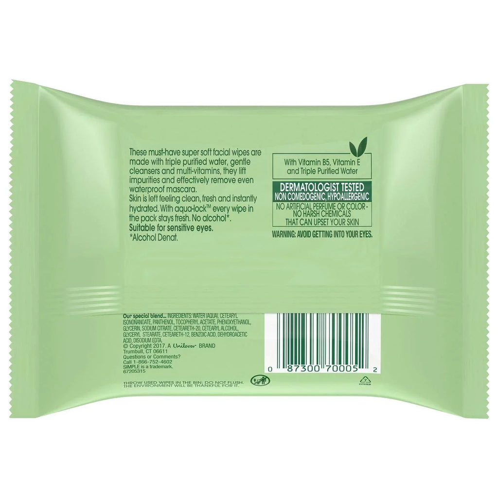 Simple Cleansing Facial Wipes (Boxed 6 Packs  25 Wipes) Total 150 Wipes
