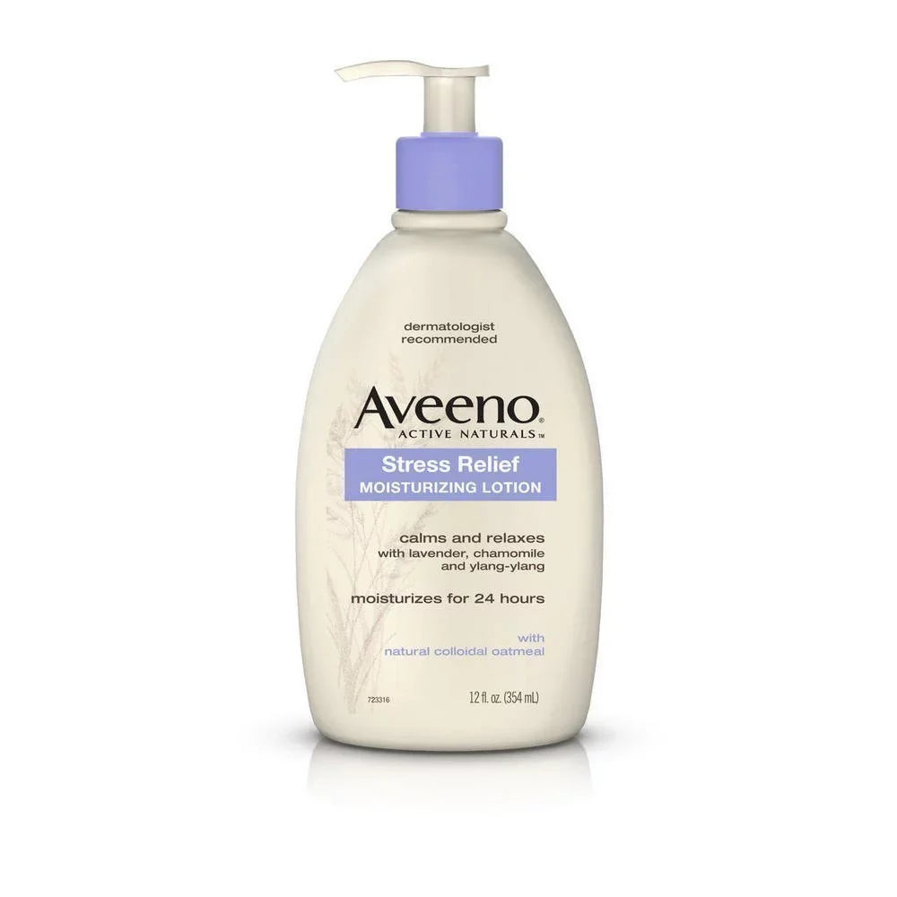 Aveeno Stress Relief Moisturizing Body Lotion With Lavender, Natural Oatmeal And Chamomile & Ylang-Ylang Essential Oils To Calm & Relax, 12 Fl. Oz (Pack Of 3)