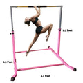 Pro-Gymnastics Adjustable Kip Bar for Kids | Heavy Duty Junior Gym Training | Curved Legs, Cushioned Hand Bar | Height Expandable Up to 5FT | Fitness Horizontal Bar | Pink