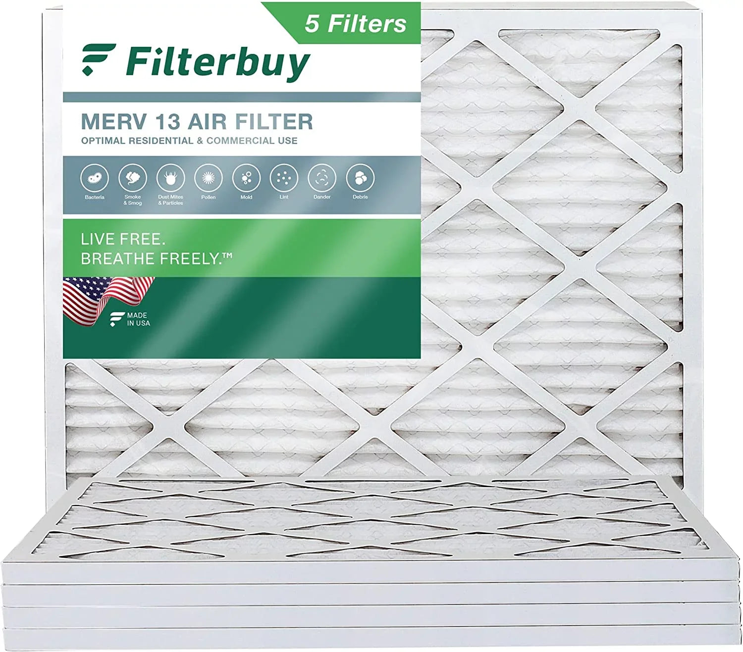 Filterbuy 16x18x1  13 Pleated   Furnace Air Filters (5-Pack)
