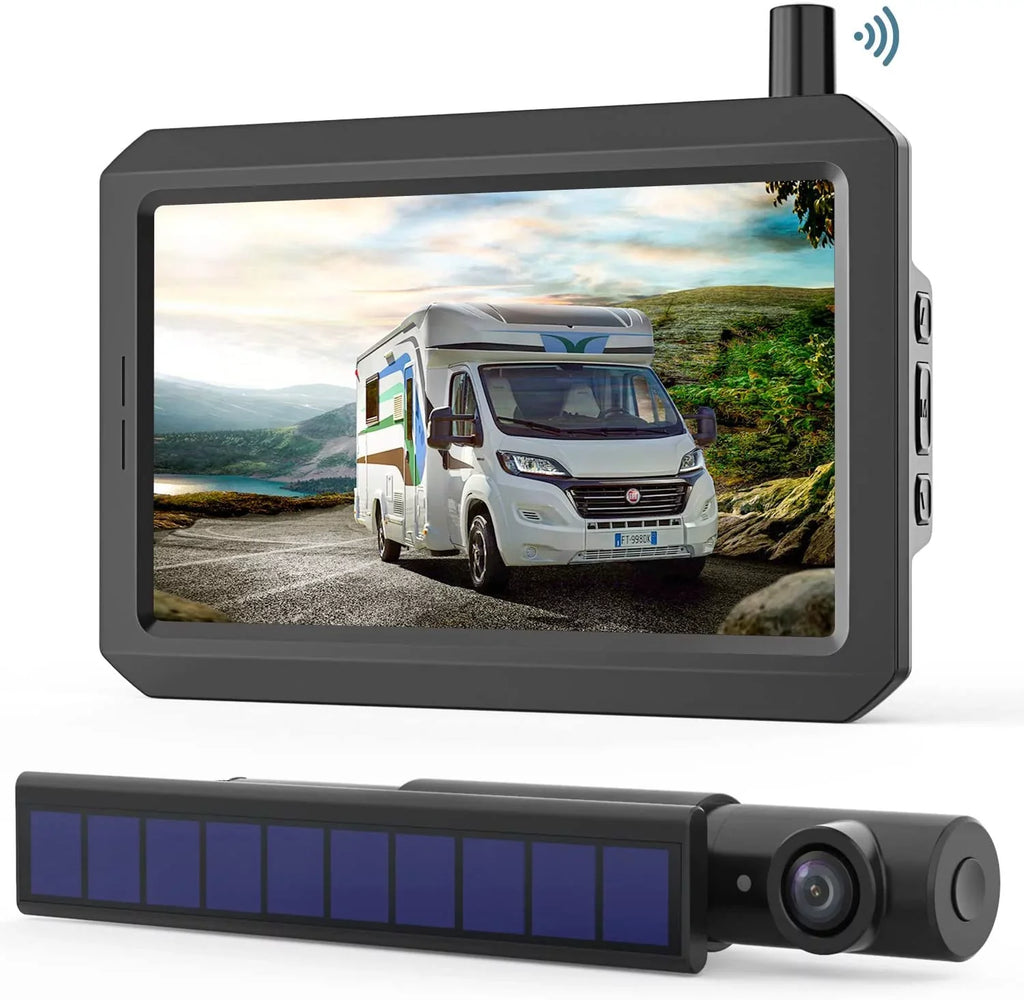 SunGo2 Solar Wireless Backup Camera for Truck, True Reverse Camera Wireless for  Installation, 5"  Monitor Supports 2 Back Up Camera Systems for Car/Trailer/Pickup/Mini