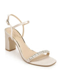 Womens Beige Rhinestone Ankle Strap Charlee Round Toe Block Heel Buckle Dress Heeled Sandal 9.5