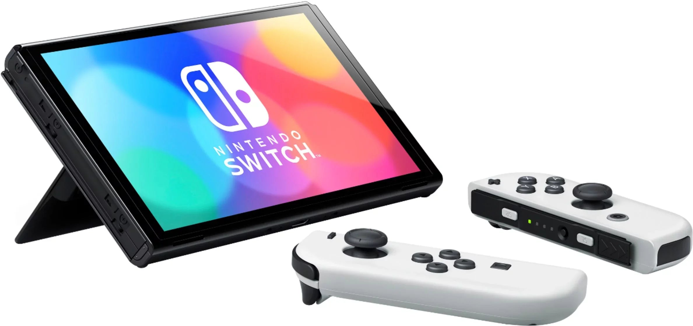 2021 New Nintendo Switch  Model White Joy Con 64GB Console Improved  Screen & -Port Dock with Mario Rabbids Kingdom Battle And Mytrix Wireless Controller and Accessories