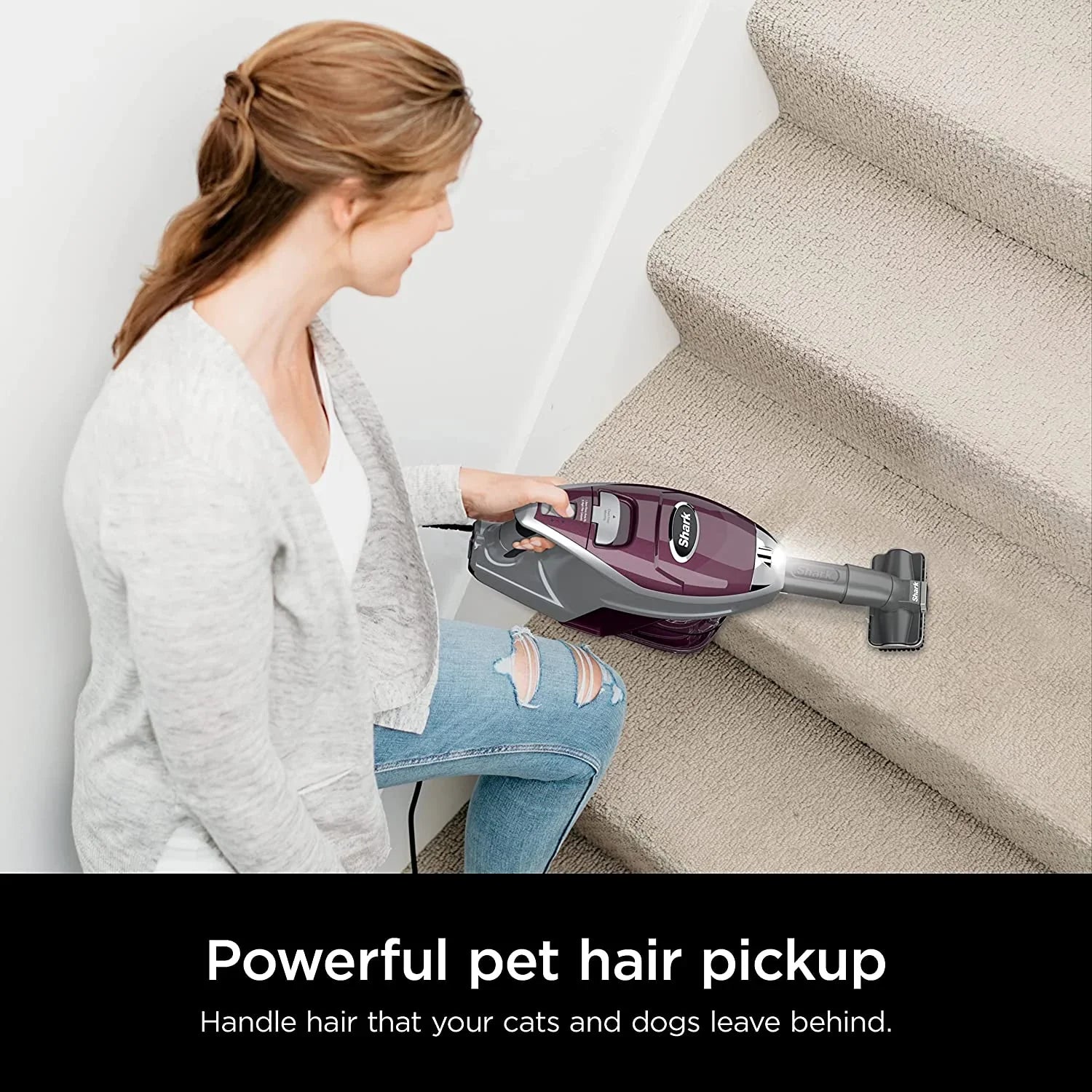 Rocket Pet Plus Corded Stick Vacuum with  Headlights,  Dust Cup, Lightweight, Perfect for Pet Hair Pickup, Converts to a Hand Vacuum, with (2) Pet Attachments, Bordeaux/Silver